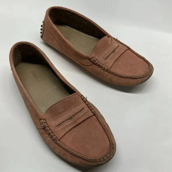 Manolo Blahnik Penny Loafers Shoes Slip On Suede Leather Light Pink Size 38 US 8 - Picture 1 of 13